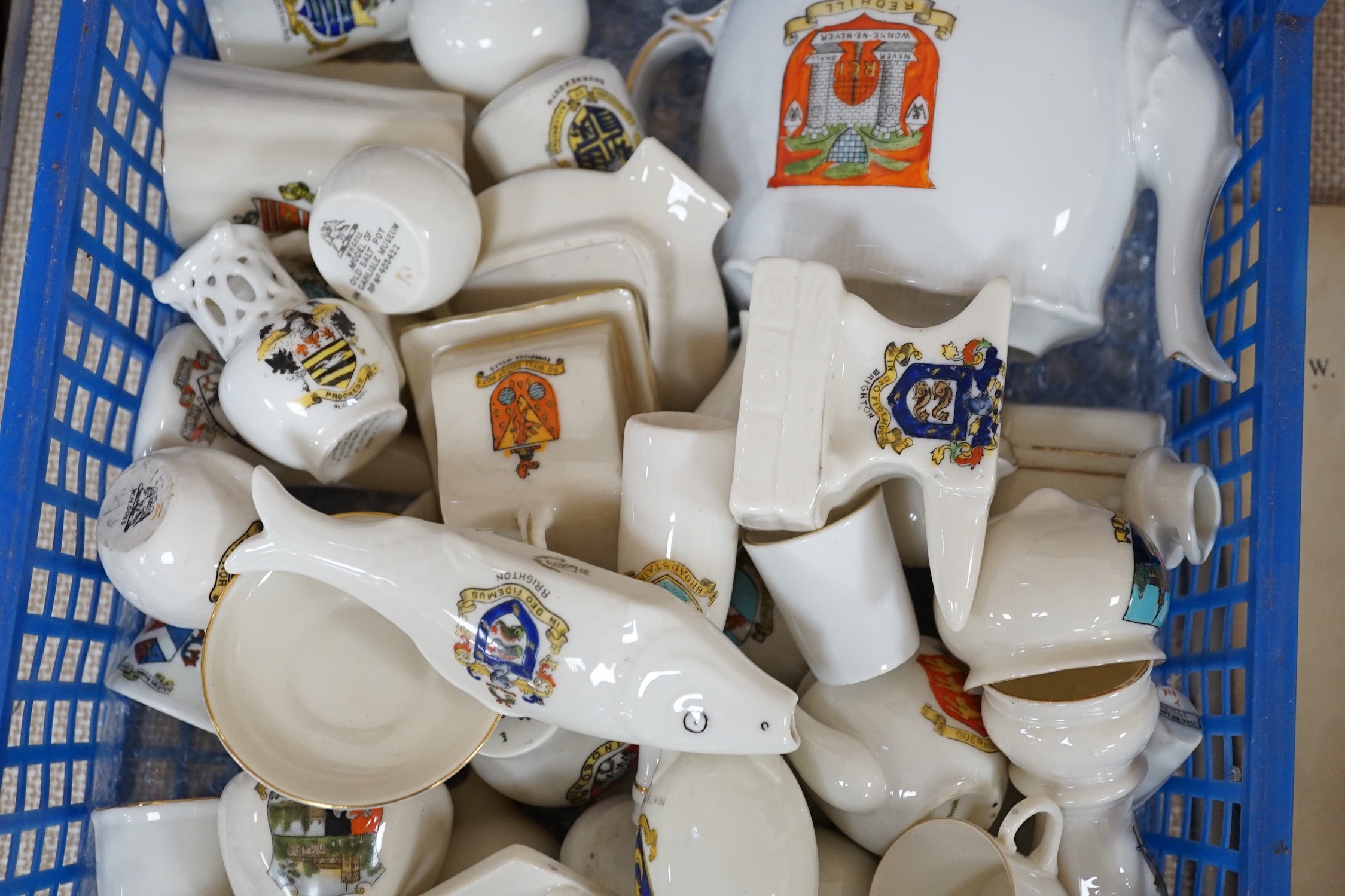 A collection of Goss and other crested china including several Brighton
